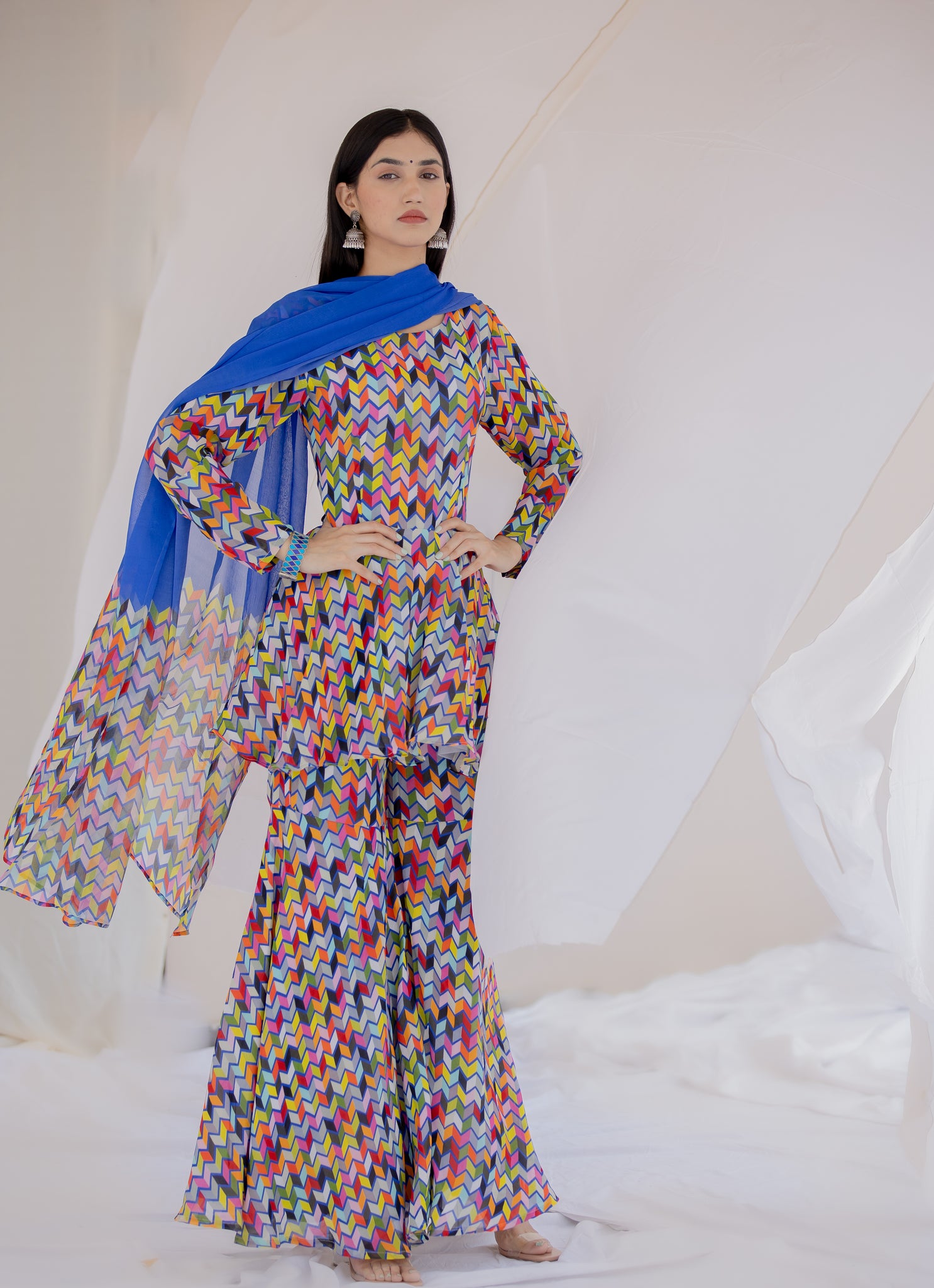 Royal Blue Designer Sheesh Mahal Sharara Suit