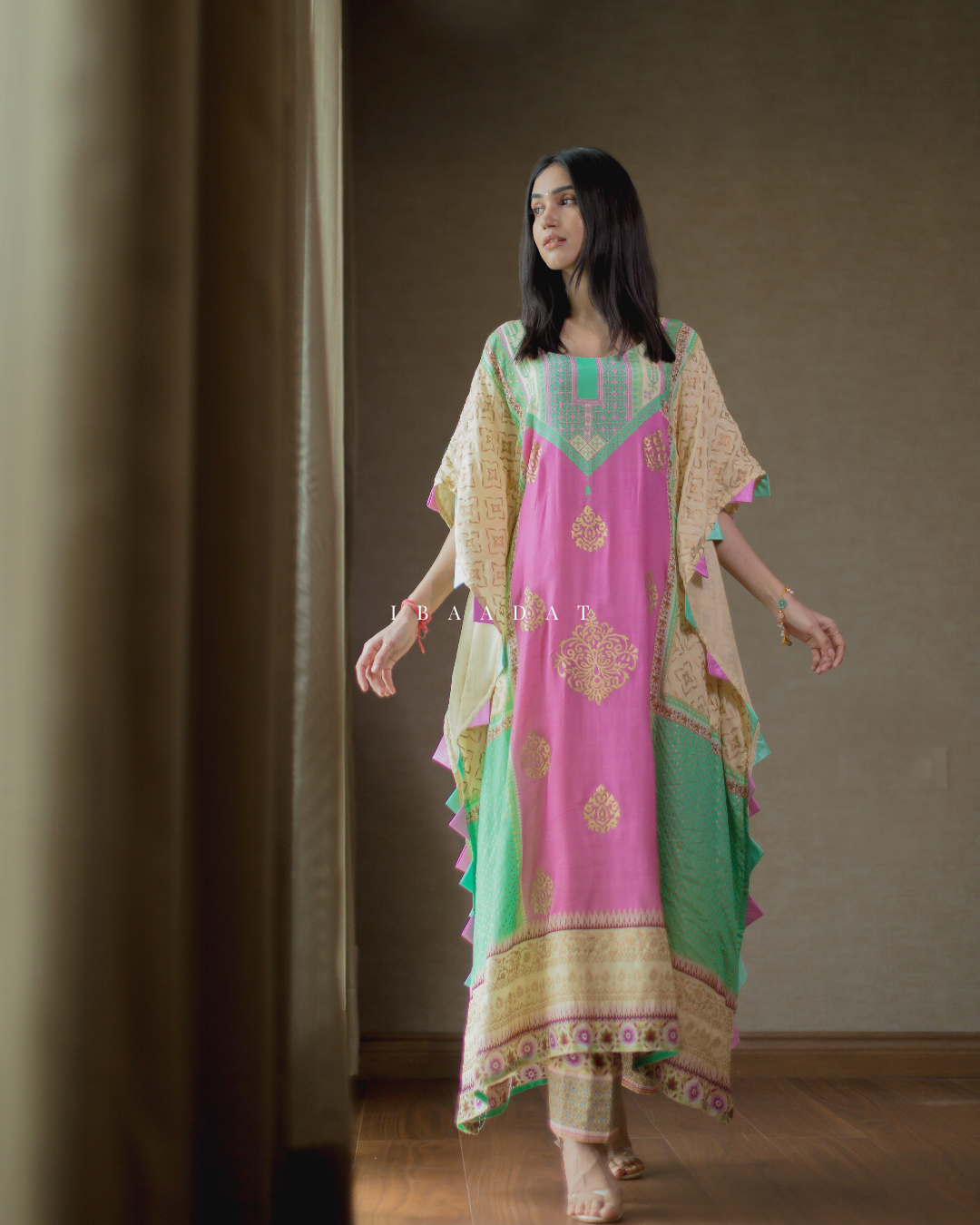 Sanwariya Kaftan Style Salwar Suit in Pink and Sea Green
