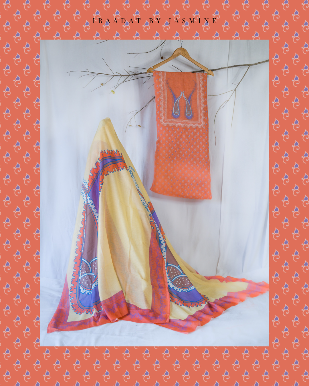 Soft Peach Designer Paisley Set with Silk Dupatta