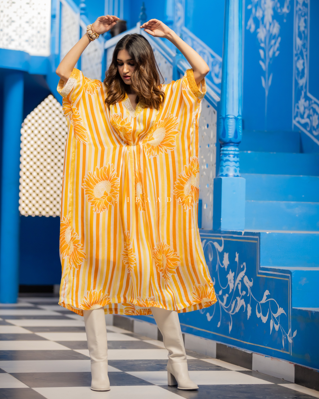 Stylish yellow kaftan dress for modern women