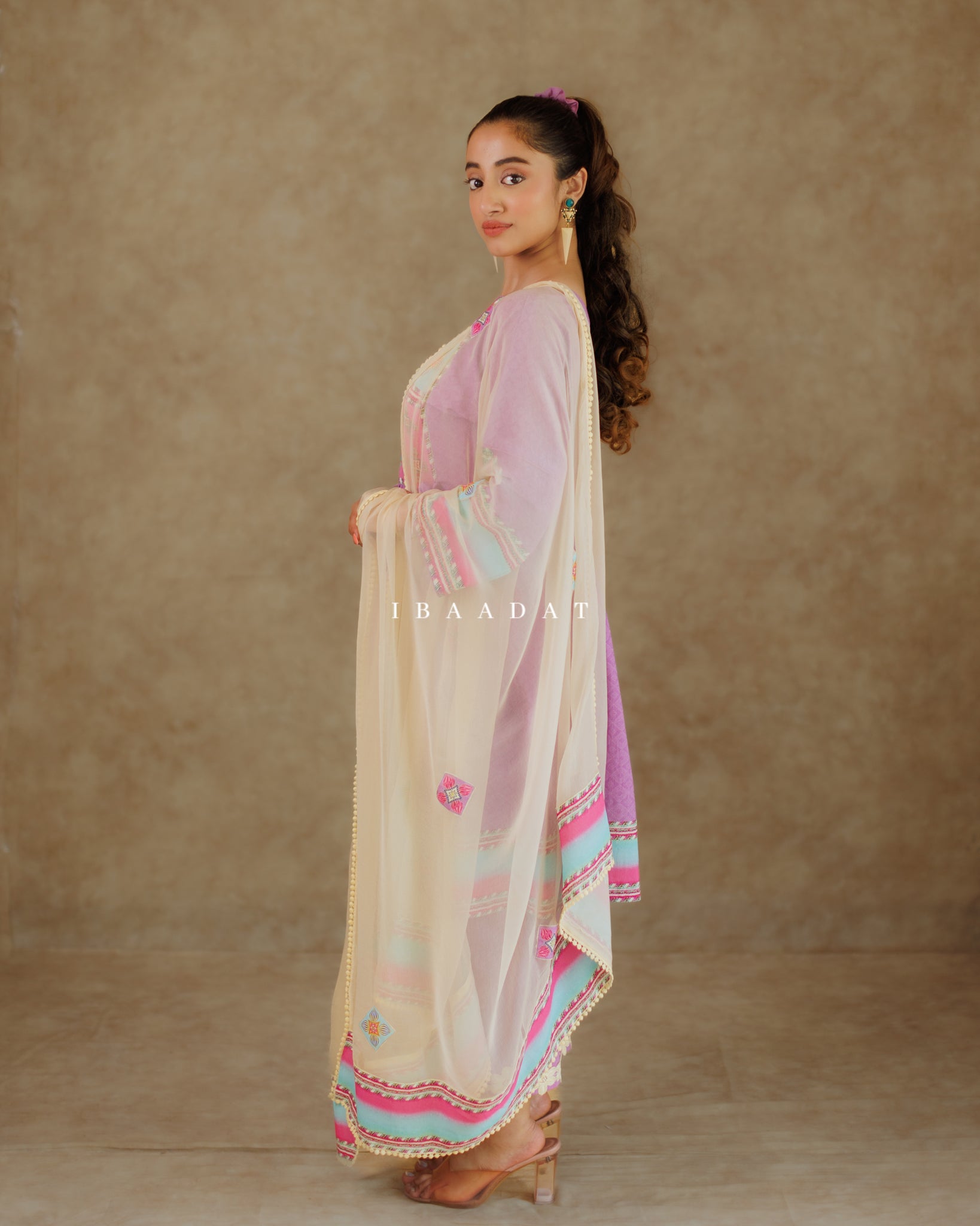 Summer salwar suit in purple with chinnon dupatta