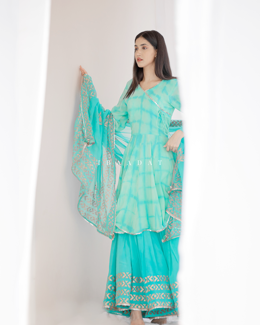 Traditional blue Sharara suit with embroidery