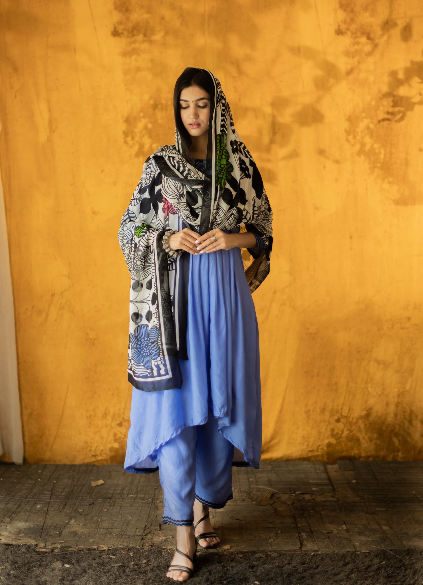 Trendy Blue Punjabi Suit for Women with Floral Print
