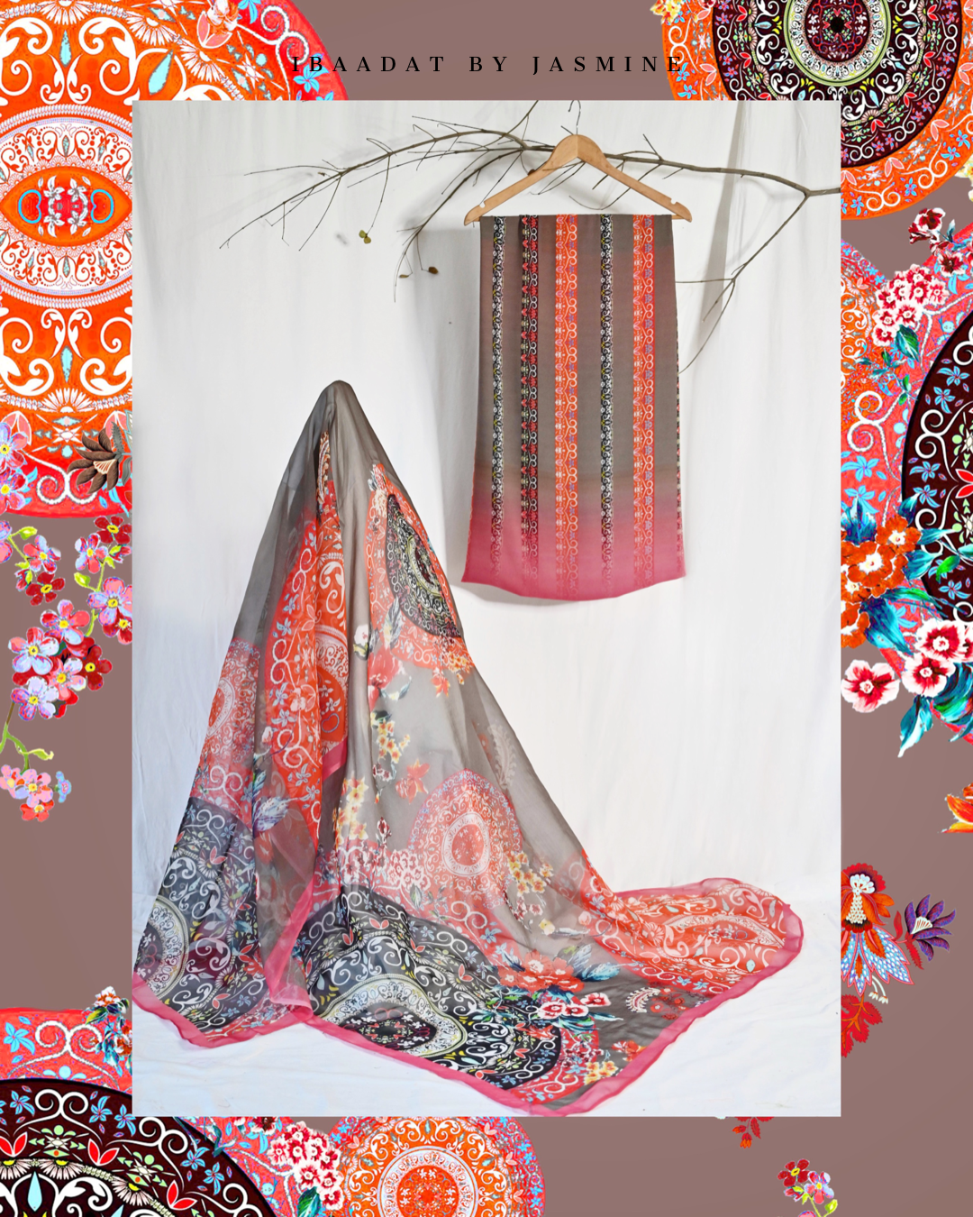 Unstitched Rangrez Set with Floral Prints for Festive Wear