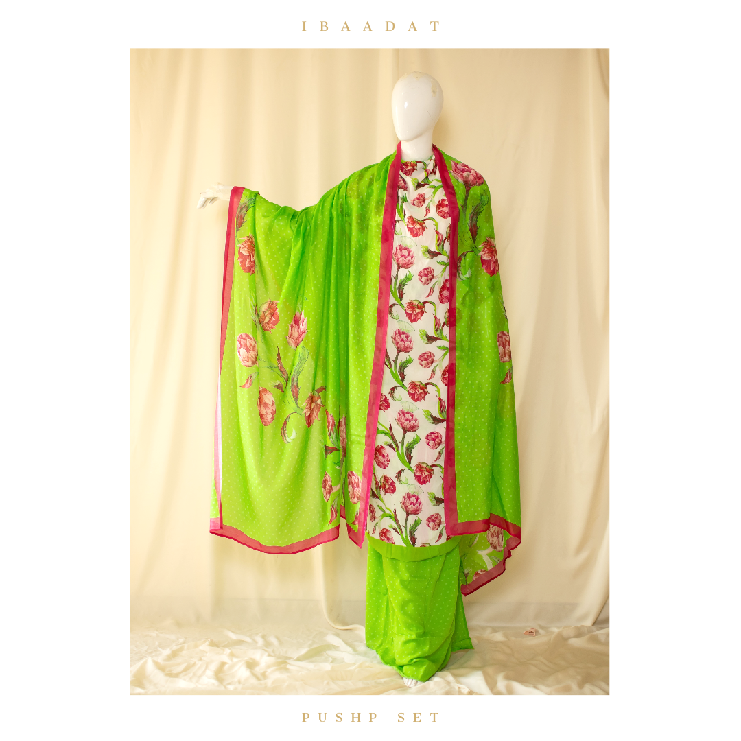 White and Green Designer Floral Cotton Suit for Formal Events