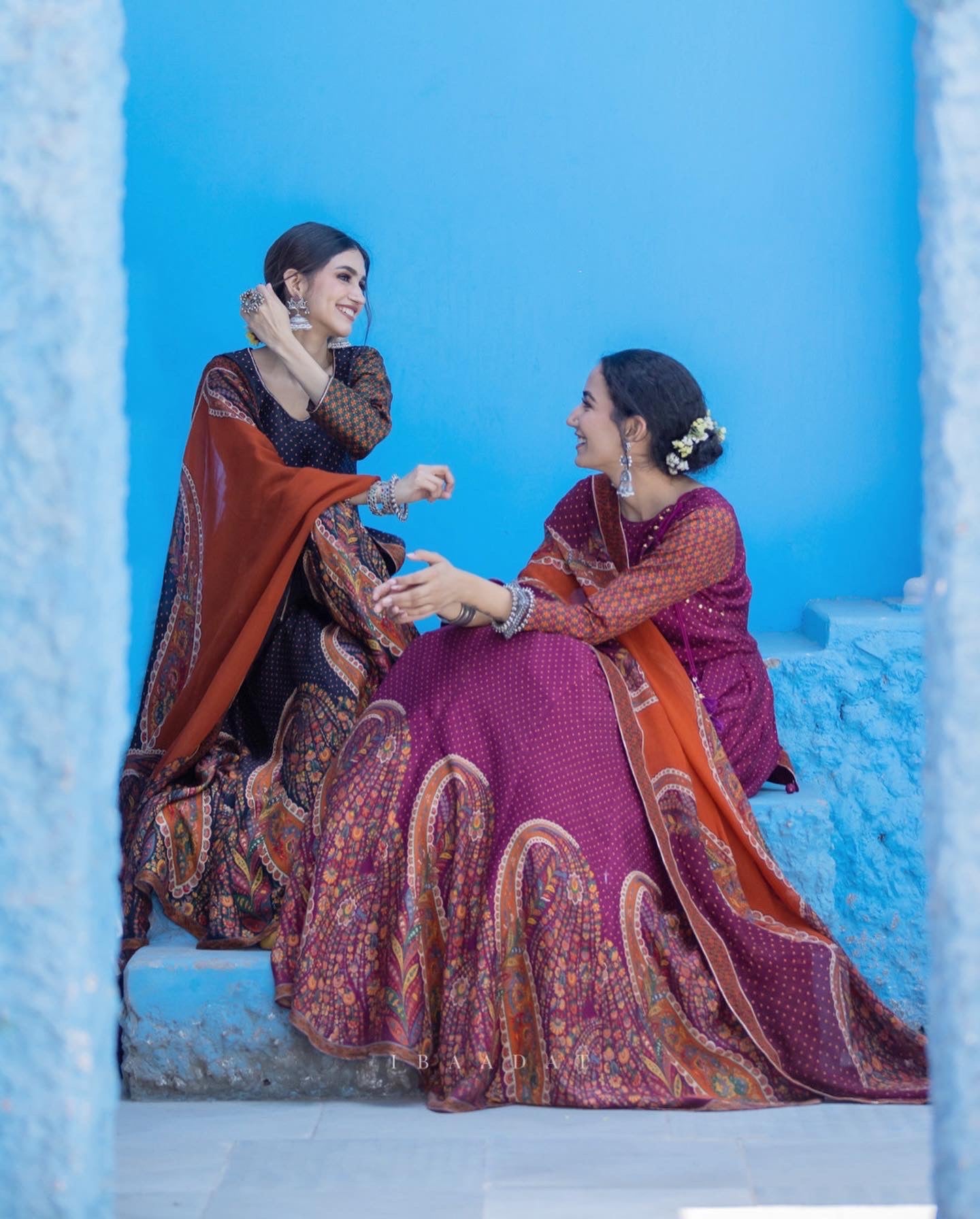 Wine and Rusty Orange MEHREEN Anarkali Suit Set for women