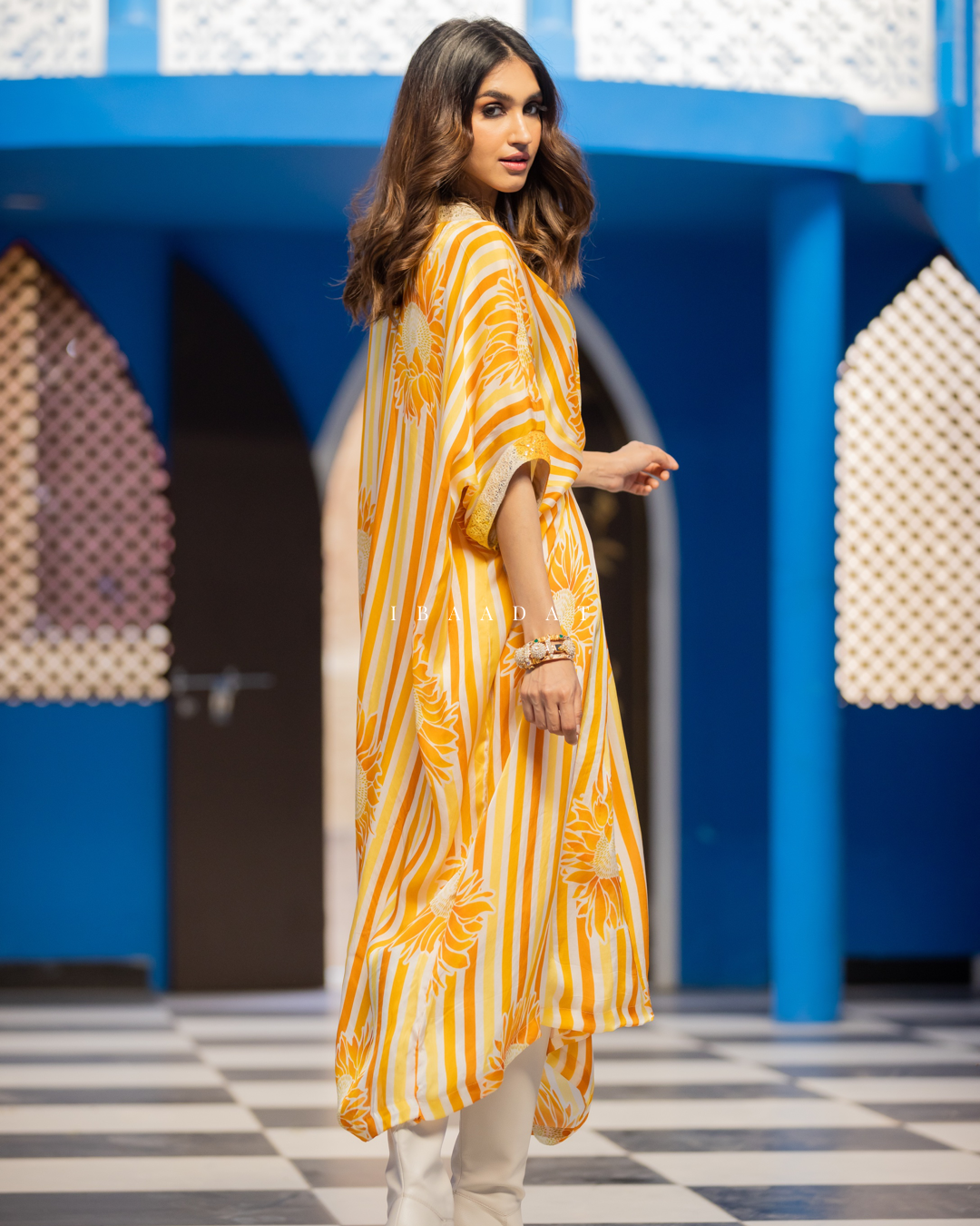 Yellow Surajmukhi Kaftan for Indo Western look
