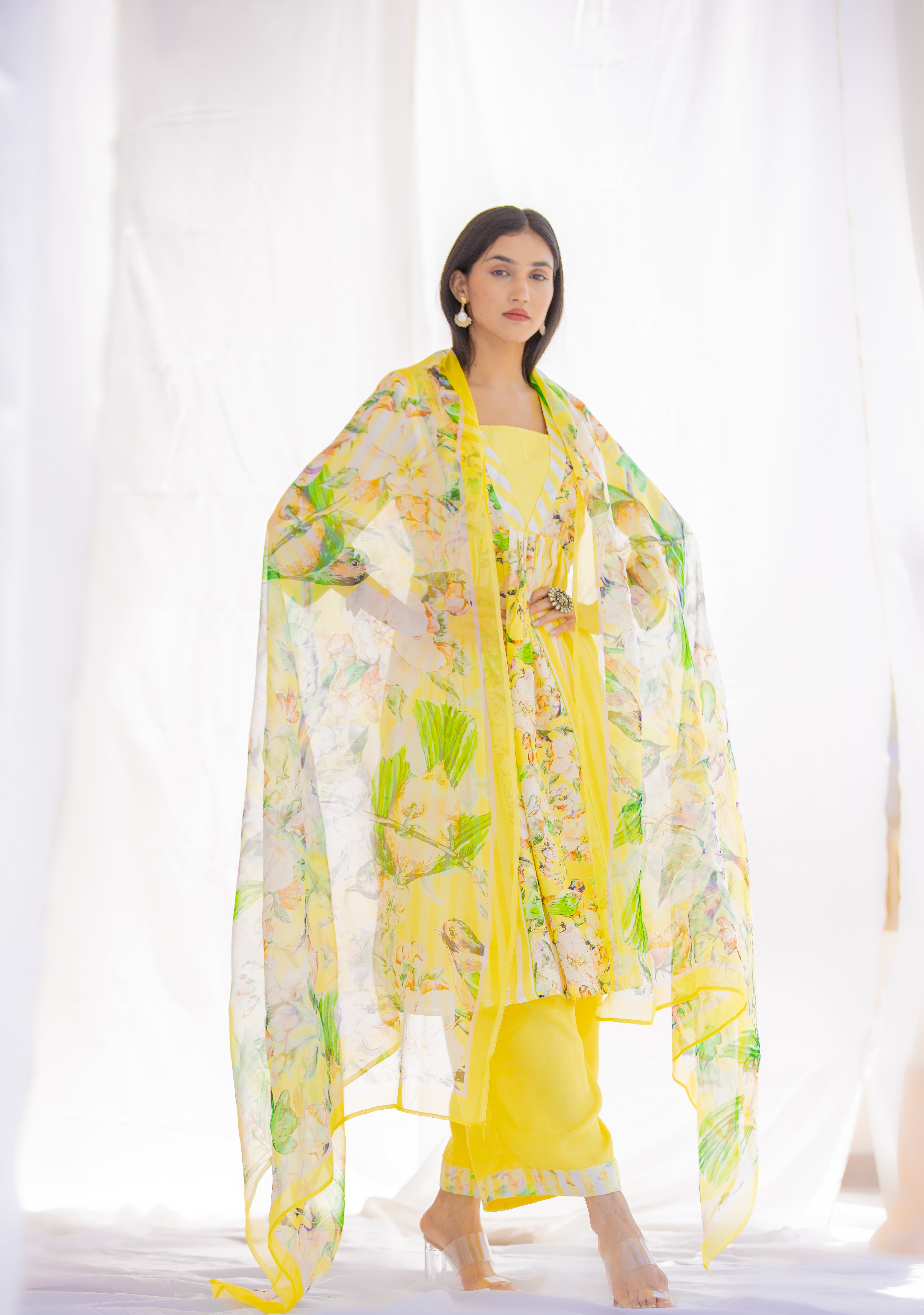 Designer Floral Stripes Set Cotton Punjabi Suit for Women